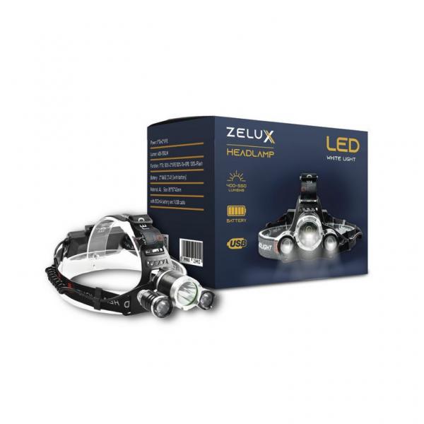 Zelux Led akkumulátoros fejlámpa, töltő + akkumulá 1.