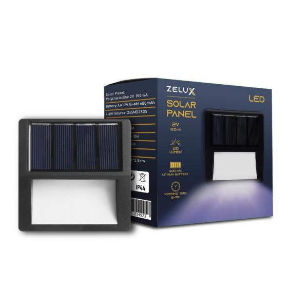 Zelux LED Szolár napelemes fali lámpa Fekete 1.